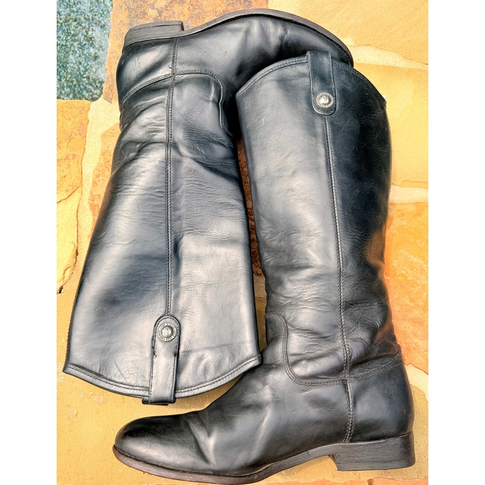 Frye Melissa Button Riding Boots Black Leather Tall Pull On Women's 7B - Picture 8 of 10